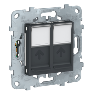 Розетка компьютерная двойная 2xRJ45 UTP 5e категории Schneider Electric Unica New Studio Антрацит (в сборе) 