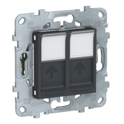 Розетка компьютерная двойная 2xRJ45 UTP 6 категории Schneider Electric Unica New Pure Антрацит (в сборе) 