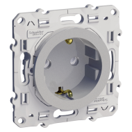Розетка с заземлением и со шторками, самозажимные клеммы Schneider Electric Odace Алюминий (в сборе) 