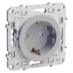 Розетка с заземлением и со шторками, самозажимные клеммы Schneider Electric Odace Алюминий (в сборе) 