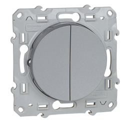Выключатель двухклавишный Schneider Electric Odace Алюминий (в сборе) 