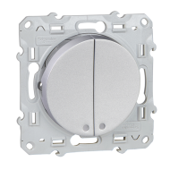 Выключатель двухклавишный с подсветкой Schneider Electric Odace Алюминий (в сборе) 