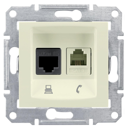 Розетка телефон компьютер RJ11 / RJ45 UTP 5e категории Schneider Electric Sedna Бежевый (в сборе) 
