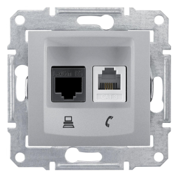 Розетка телефон компьютер RJ11 / RJ45 UTP 5e категории Schneider Electric Sedna Алюминий (в сборе) 
