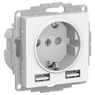 Розетка силовая с USB зарядкой Schneider Electric AtlasDesign Белый (в сборе) 