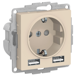 Розетка силовая с USB зарядкой Schneider Electric AtlasDesign Nature Бежевый (в сборе) 