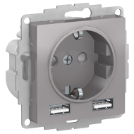 Розетка силовая с USB зарядкой Schneider Electric AtlasDesign Nature Алюминий (в сборе) 