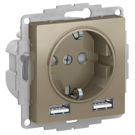 Розетка силовая с USB зарядкой Schneider Electric AtlasDesign Шампань (в сборе) 