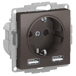 Розетка силовая с USB зарядкой Schneider Electric AtlasDesign Nature Мокко (в сборе) 