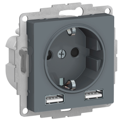 Розетка силовая с USB зарядкой Schneider Electric AtlasDesign Nature Грифель (в сборе) 