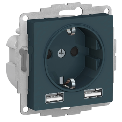 Розетка силовая с USB зарядкой Schneider Electric AtlasDesign Nature Изумруд (в сборе) 
