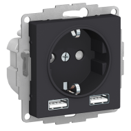 Розетка силовая с USB зарядкой Schneider Electric AtlasDesign Карбон (в сборе) 