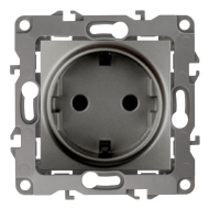 Розетка с заземлением, самозажимные клеммы Эра 12N Графит (в сборе) 