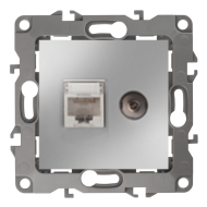 Розетка TV / RJ45 UTP 5e Эра 12N Алюминий (в сборе) 