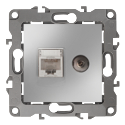 Розетка TV / RJ45 UTP 5e Эра 12N Алюминий (в сборе) 