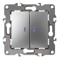 Выключатель двухклавишный с подсветкой Эра Elegance Алюминий (в сборе) 