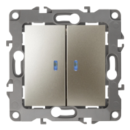 Выключатель двухклавишный с подсветкой Эра Elegance Шампань (в сборе) 