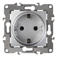 Розетка с заземлением, самозажимные клеммы Эра Elegance Алюминий (в сборе) 