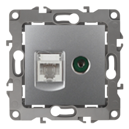 Розетка TV / RJ45 UTP 5e Эра Elegance Алюминий (в сборе) 