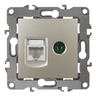Розетка TV / RJ45 UTP 5e Эра Elegance Шампань (в сборе) 