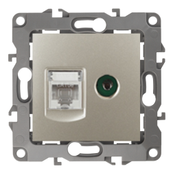 Розетка TV / RJ45 UTP 5e Эра Elegance Шампань (в сборе) 