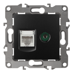 Розетка TV / RJ45 UTP 5e Эра Elegance Антрацит (в сборе) 