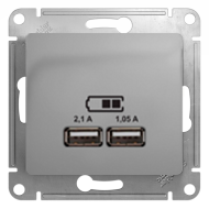 Розетка USB для зарядки устройств Schneider Electric Glossa Алюминий (в сборе) 