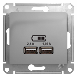 Розетка USB для зарядки устройств Schneider Electric Glossa Алюминий (в сборе) 