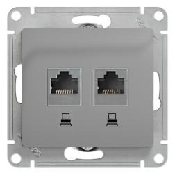 Розетка компьютерная двойная 2xRJ45 UTP 5e категории Schneider Electric Glossa Алюминий (в сборе) 