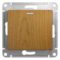 Переключатель одноклавишный (проходной) с подсветкой Schneider Electric Glossa Дуб (в сборе) 