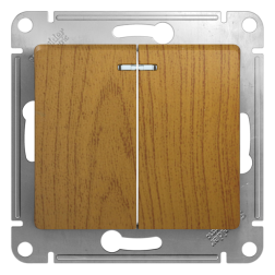 Выключатель двухклавишный с подсветкой Schneider Electric Glossa Дуб (в сборе) 