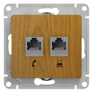 Розетка телефон компьютер RJ11 / RJ45 UTP 5e категории Schneider Electric Glossa Дуб (в сборе) 