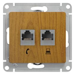 Розетка телефон компьютер RJ11 / RJ45 UTP 5e категории Schneider Electric Glossa Дуб (в сборе) 