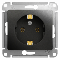 Розетка с заземлением и со шторками, винтовые клеммы Schneider Electric Glossa Антрацит (в сборе) 