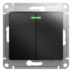 Выключатель двухклавишный с подсветкой Schneider Electric Glossa Антрацит (в сборе) 