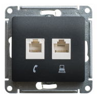 Розетка компьютерная двойная 2xRJ45 UTP 5e категории Schneider Electric Glossa Антрацит (в сборе) 