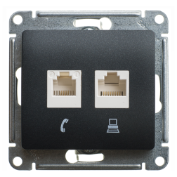 Розетка компьютерная двойная 2xRJ45 UTP 5e категории Schneider Electric Glossa Антрацит (в сборе) 