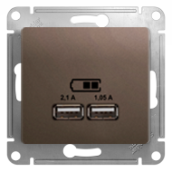 Розетка USB для зарядки устройств Schneider Electric Glossa Шоколад (в сборе) 