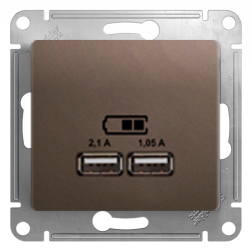 Розетка USB для зарядки устройств Schneider Electric Glossa Шоколад (в сборе) 