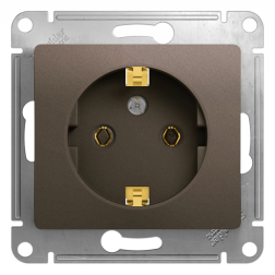 Розетка с заземлением и со шторками, винтовые клеммы Schneider Electric Glossa Шоколад (в сборе) 