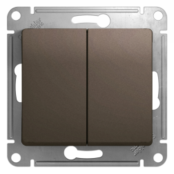 Выключатель двухклавишный Schneider Electric Glossa Шоколад (в сборе) 