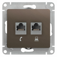 Розетка телефон компьютер RJ11 / RJ45 UTP 5e категории Schneider Electric Glossa Шоколад (в сборе) 