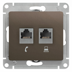 Розетка телефон компьютер RJ11 / RJ45 UTP 5e категории Schneider Electric Glossa Шоколад (в сборе) 