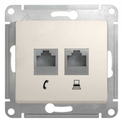 Розетка телефон компьютер RJ11 / RJ45 UTP 5e категории Schneider Electric Glossa Молочный (в сборе) 