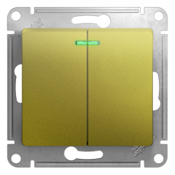 Выключатель двухклавишный с подсветкой Schneider Electric Glossa Фисташковый (в сборе) 