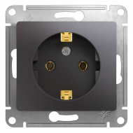 Розетка с заземлением, винтовые клеммы Schneider Electric Glossa Графит (в сборе) 