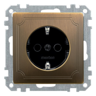 Розетка с заземлением, самозажимные клеммы Merten Antique Античная латунь (в сборе) 