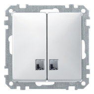 Выключатель двухклавишный с подсветкой Merten Antique Полярно - белый (в сборе) 